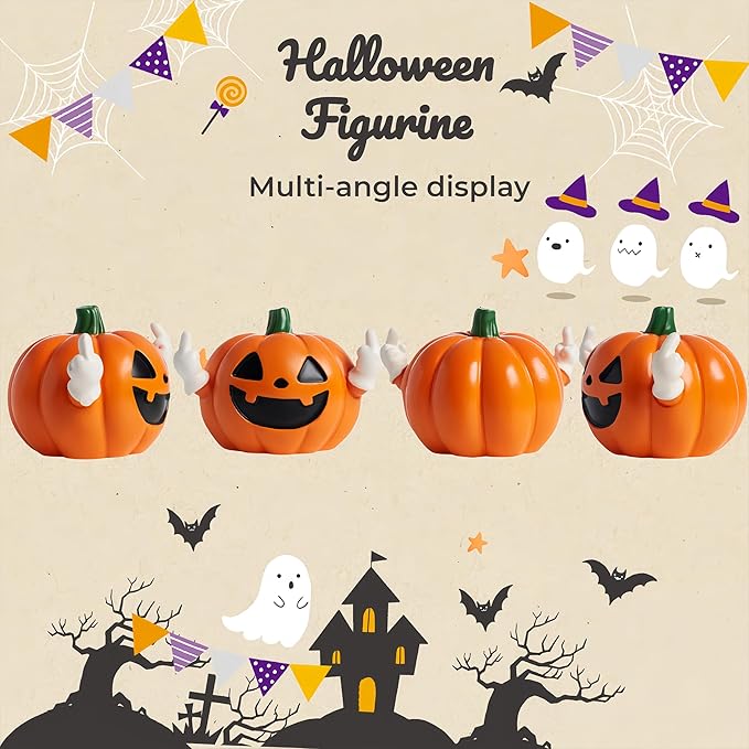 QINJIEJIE Halloween Pumpkin Decor Cute Resin Home Decor Figurine Statue Funny Ornaments for Fall Decorations Thanksgiving Decorative New Year's Gifts Porch and Indoor Home Office Desk Decor Gifts