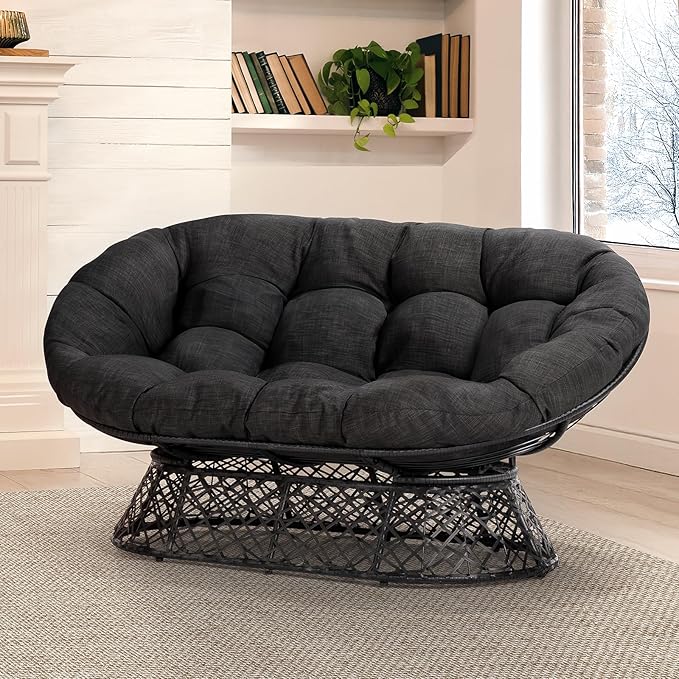 Bme Double Papasan Chair, 600lbs Capacity, Ergonomic Design, Soft Thick Fabric, Bee-Designed Base, Durable Steel, 61", Black Cushion-Black Frame