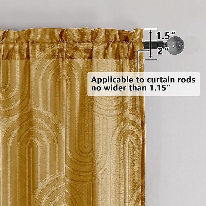 Simplebrand Sheer Gold Curtains 72 Inches Long 2 Panels for Window, Geometric Mid Century Light Filtering Semi Sheer Curtains for Front Back Patio Glass Door with Rod Pocket, 42" Wx72 L