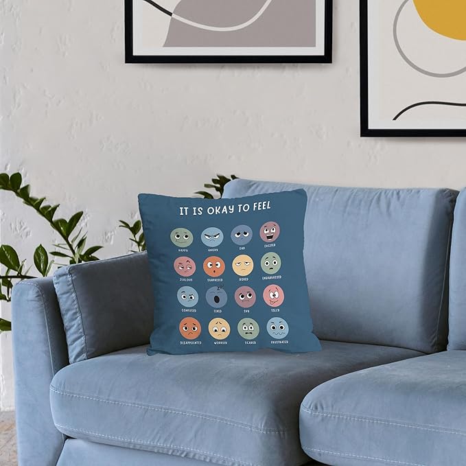 Nogrit Counseling Office Must Haves Pillow Cover, Calming Corner, Mental Health Pillowcase Decor for Home Kids,Mental Health Counselor Gifts, Calming Corner Pillow Covers 18x18 Army Blue