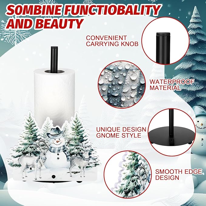 Yookeer Christmas Paper Towel Holder Deer Tree Snowflakes Towels Paper Holder for Kitchen Countertop Bathroom Home Farmhouse Winter Replaceable Xmas Tree Decor Indoor