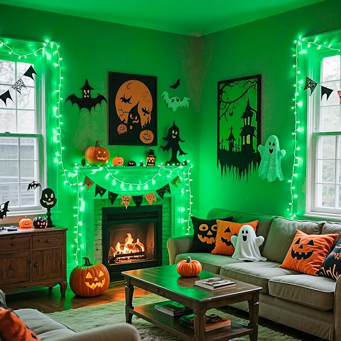 JMEXSUSS Green Lights for Halloween Decor, 66ft 200 LED Green String Christmas Lights Outdoor Indoor, Clear Wire Christmas Light Plug in for Garden Party Christmas Tree Halloween Decorations