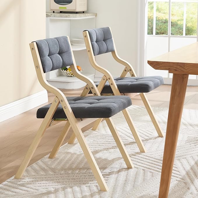 4-Pack Folding Dining Chairs with Cushion,Padded Foldable Dining Chairs,Portable Wooden Folding Chairs for Dining Rooms Kitchen Wedding and Party Indoor Darkgrey
