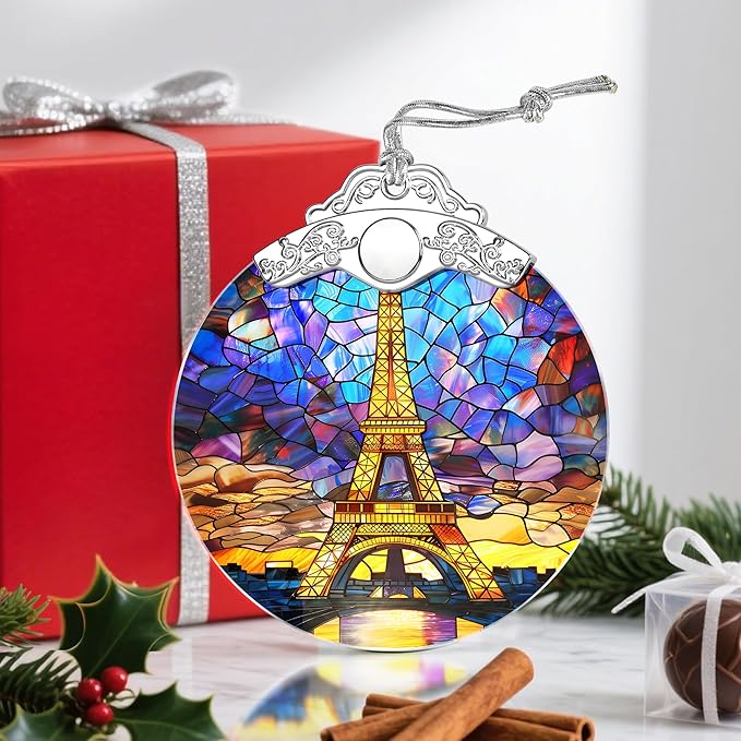 Christmas Ornaments: Stained Glass Ornament, Christmas Tree Ornament, Hanging Ornaments for Home Decor & Xmas Tree Decorations – Exquisite Holiday Decor, Gifts & Holiday Present - Eiffel Tower