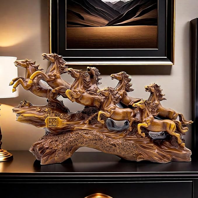 FUNSXBUG Chinese Feng Shui Horses Statue Sculpture - Resin Running Horse Figurines Home Office Decoration Tabletop Decor Ornaments for Wealth and Success Good Lucky Gifts