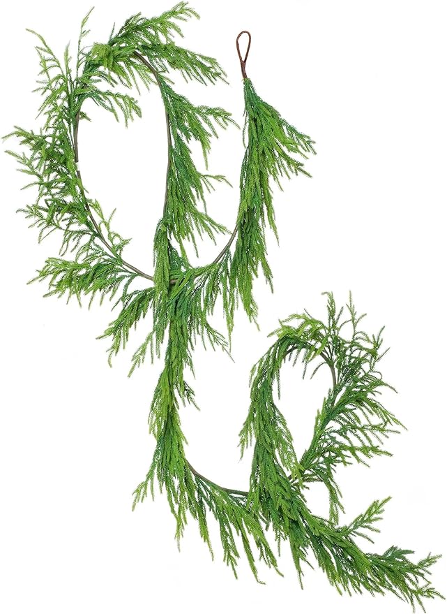 Faux Norfolk Pine Christmas Garland – Real Touch Greenery Artificial Cedar Christmas Garland for Fireplace Mantel, Staircase, Door Frame, Holiday Indoor Winter Décor (15FT)