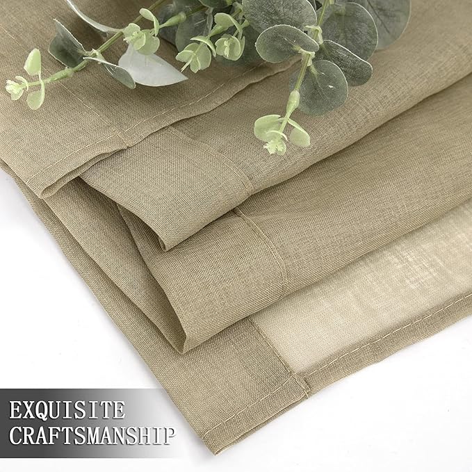 Tollpiz Short Sheer Curtains Linen Textured Living Room Curtain Sheers Light Filtering Rod Pocket Voile Curtains for Bedroom, 42 x 45 inches Long, Taos Taupe, Set of 2 Panels