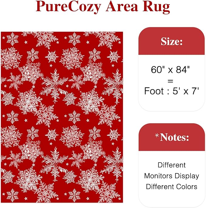 Christmas Red Area Rug 5x7 Washable Living Room Carpet Snowflake Holiday Decor Doormat Non Slip Soft Throw Rug Low Pile Decorative Xmas Bedroom Dining Room Office Bathroom Kitchen