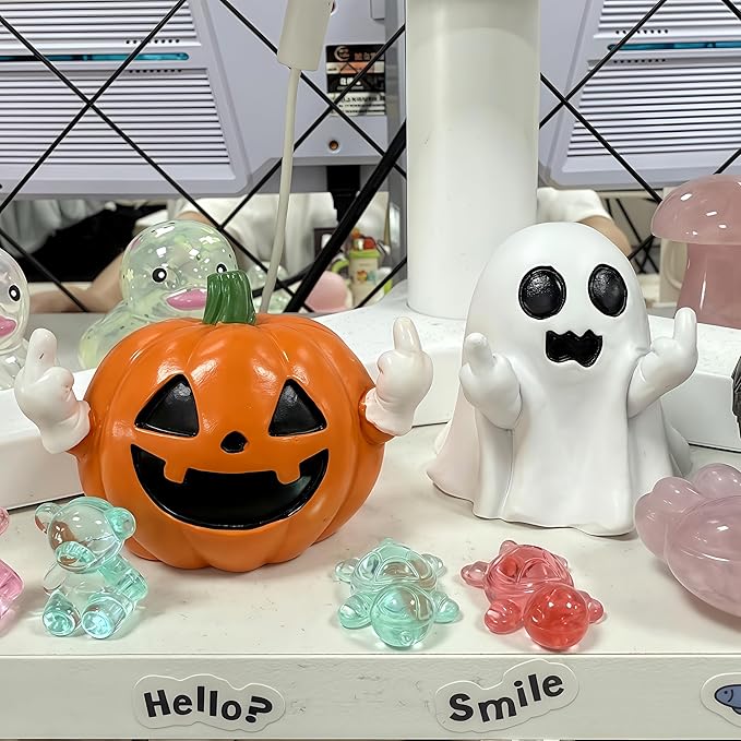 QINJIEJIE Halloween Pumpkin Decor Cute Resin Home Decor Figurine Statue Funny Ornaments for Fall Decorations Thanksgiving Decorative New Year's Gifts Porch and Indoor Home Office Desk Decor Gifts