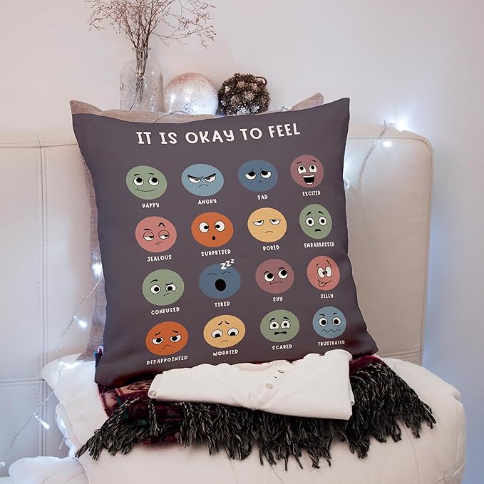 Counseling Office Must Haves Throw Pillow Cover, Calming Corner, Mental Health Pillowcase Decor for Home Kids,Mental Health Counselor Gifts, Calming Corner Pillow Covers 18x18 Grey