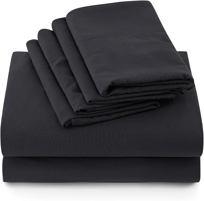 Bedsure Deep Pocket Full Size Sheets Set - 6 Piece, Prewashed Ultra-Soft Full Size Bed Sheets, Fits Mattresses Up to 18 Inches Thick, Breathable & Secure Fit, Hotel Luxury Bedding, Black