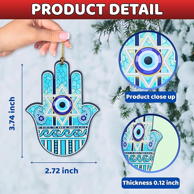 Hanukkah Ornament Hamsa Hand Jewish Gifts β Star of David Ornament Acrylic, Judaica Holiday Decor, Jewish Christmas Ornament for Tree, Spiritual Gifts for Home (Hamsa Hand ver 2)