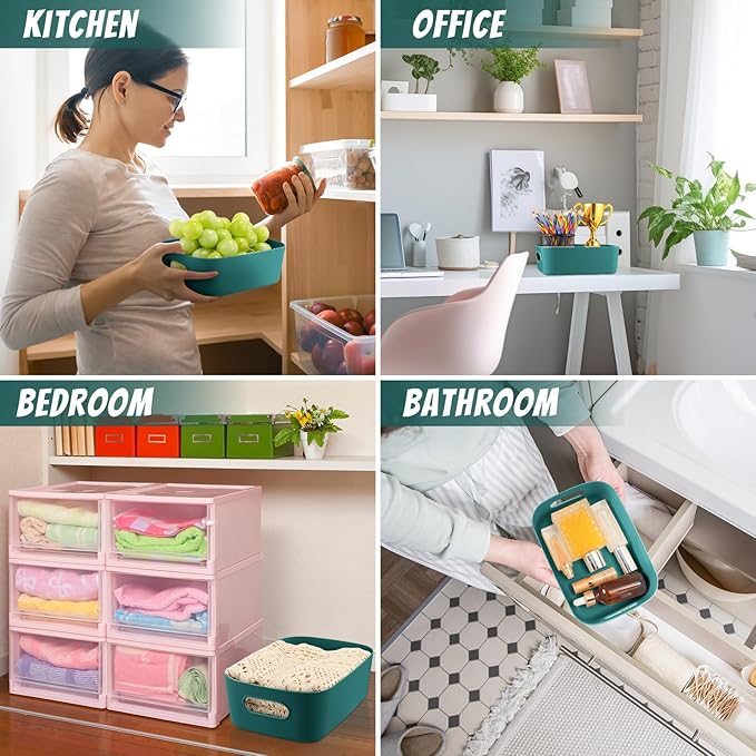 Zopeal Plastic Storage Bins 10 Pcs Green Pantry Organizer Bins Small Baskets Storage Containers for Home Kitchen (8 x 5.7 x 3 Inch)