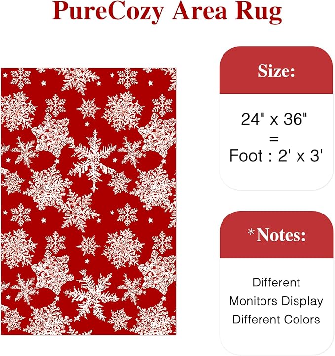 Christmas Red Area Rug 2x3 Washable Snowflake Entryway Carpet Non Slip Holiday Decor Doormat Xmas Kitchen Decorative Soft Low Pile Small Carpet for Bedroom Entrance Bathroom