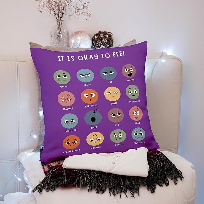 Nogrit Counseling Office Must Haves Pillow Cover, Calming Corner, Mental Health Pillowcase Decor for Home Kids,Mental Health Counselor Gifts, Calming Corner Pillow Covers 18x18 Blue-Violet
