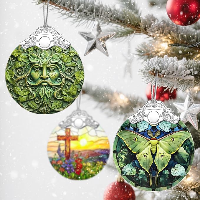 Christmas Ornaments: Stained Glass Ornament, Christmas Tree Ornament, Hanging Ornaments for Home Decor & Xmas Tree Decorations – Exquisite Holiday Decor, Gifts & Holiday Present - Green Face