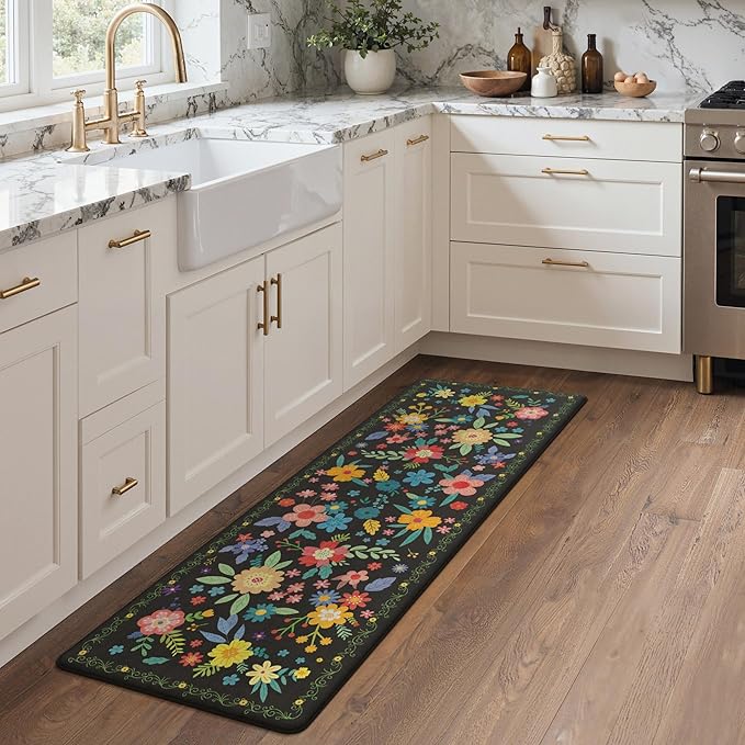 GENIMO Kitchen Mats for Floor, Cushioned Kitchen Rugs Non Slip Washable, Farmhouse Anti Fatigue Mat Waterproof, Comfort Standing Foam Mat Rug for Laundry, Office, Home, Sink, Desk, 23.6"x71", Black