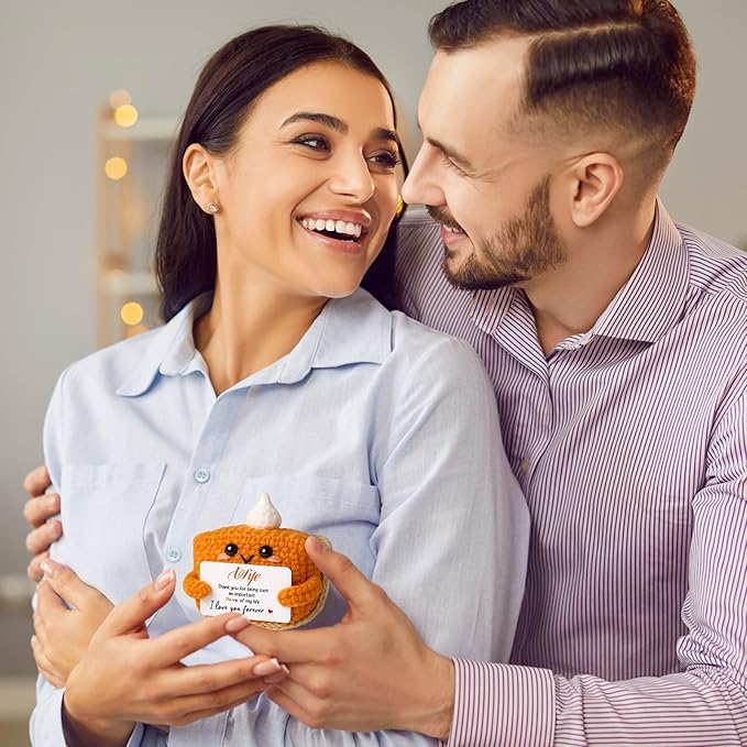 Thank You Gifts for Wife Ideas, Mini Crochet Pumpkin Pie Plush Birthday Gifts for Wife from Husband, Halloween Thanksgiving Christmas Stockings Stuffer Emotional Small Cute Decorations