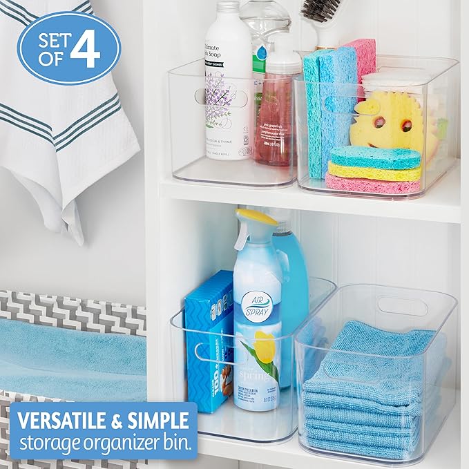 STORi Bliss 10" x 6" Open Clear Pantry Organizer Bin, Set of 4, Plastic Containers with Handle for Kitchen, Fridge, Cabinet, Closet, Bathroom, Undersink Storage Made in USA