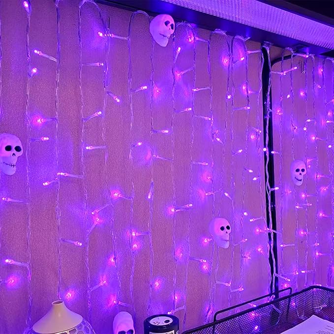 YEGUO 165ft 500 LED Halloween Lights Outdoor Waterproof, Purple String Lights Indoor Plug in, 8 Modes Clear Wire Purple Lights for Halloween Holiday Home Tree Garden Patio Decor