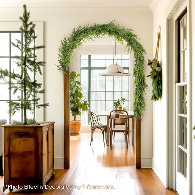 WBHome 9ft Real Touch Norfolk Pine Christmas Garland, Winter Greenery Garland for Christmas, Holiday Seasonal Outdoor/Indoor Home Decor, 9FT Long