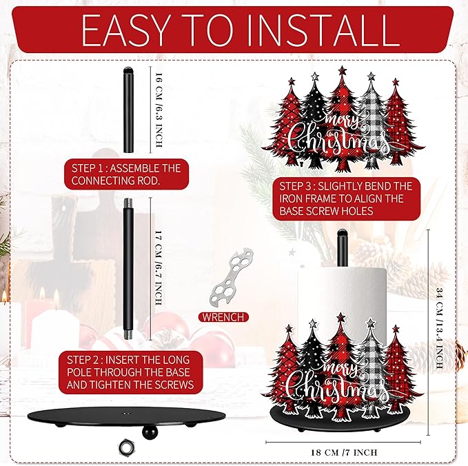 Christmas Paper Towel Holder Christmas Tree Paper Towel Stand Metal Accessories Winter Holiday Kitchen Decor Farmhouse Rustic Indoor Home Bathroom Decor for Countertops