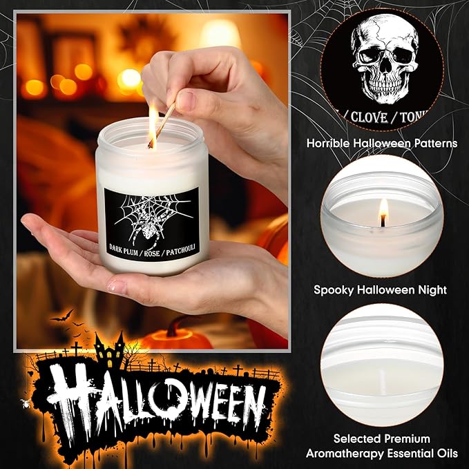 3 Pack Halloween Scented Candles Gifts Halloween Spooky Skull Crow Spider Candles Set with Presents Boxes for Home Decor Indoor