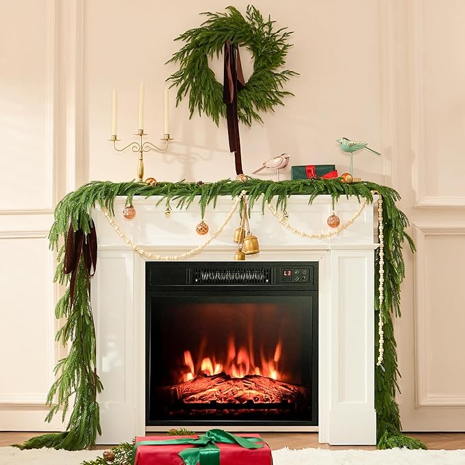 Faux Norfolk Pine Christmas Garland – Real Touch Greenery Artificial Cedar Christmas Garland for Fireplace Mantel, Staircase, Door Frame, Holiday Indoor Winter Décor (12FT)