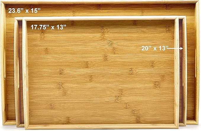 Bam & Boo Natural Bamboo Serving Tray Extra Large Rectangular with Handles for Food, Drinks, Storage, Decor, Vanity, Breakfast, Parties, Weddings, Picnics(20” x 13” x 2.35”, Natural)