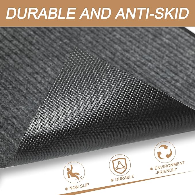 Durable Front Door Mat, Heavy Duty Indoor Outdoor Doormat, 48” x 36” Low Profile Outdoor Mats for Home Entrance, Stain and Fade Resistant Shoe Scraper Mat, Ideal for High Traffic Area