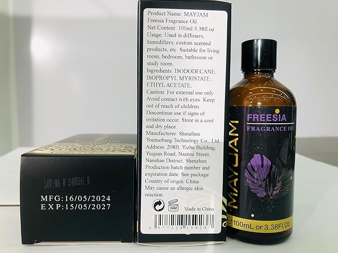 MAYJAM 100ML/3.38FL.OZ Freesia Fragrance Oils with Glass Dropper, Essential Oils for Diffusers for Home, Long Lasting Scented Oils for Diffusers Soap Candle Making