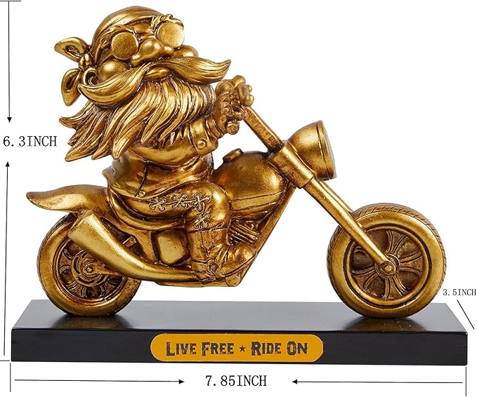 "Live Free Ride On 7.5'' Polyresin Motorcycle Rider Statue Valentine's Day Gift for Men Retro Cool Inspirational Motorcycle Rider Figurine JS0375B (Gold)