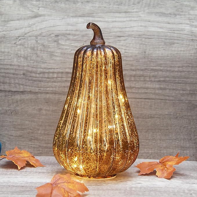 Mercury Glass Pumpkin Lights with Timer, Battery Operated Led Pumpkin Lights for Halloween Fall,Thanksgiving Rustic Decor (Coffee Common, 11")