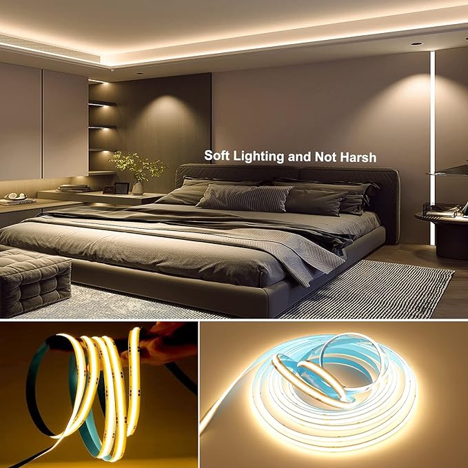 COB LED Strip Lights 2880LEDs, Bright COB LED Lights 20ft LED 3000K Warm White Dimmable with RF Remote Under Cabinet Lighting for Bedroom Counter Kitchen