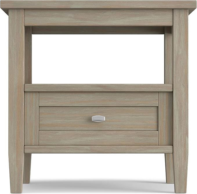 SIMPLIHOME Warm Shaker SOLID WOOD 20 inch Wide Rectangle Transitional End Side Table in Distressed Grey for the Living Room and Bedroom