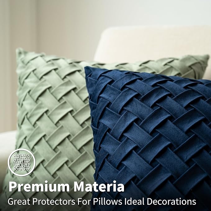 Velvet Decorative Throw Pillow Covers Set of 2, 18x18 Inch Soft Modern Weave Cushion Case, Farmhouse Home Decor Pillowcase for Sofa Living Room Couch Bed Navy