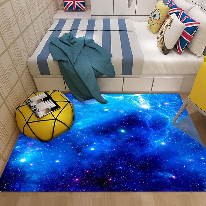 kxry Area Rugs 3X5 Feet, Blue Galaxy Space Soft Machine Washable Area Rugs Outer Space Starry Sky Universe Non Slip Foldable Floor Carpet for Living Room Bedroom Dining Room Dorms Nursery Rooms Office