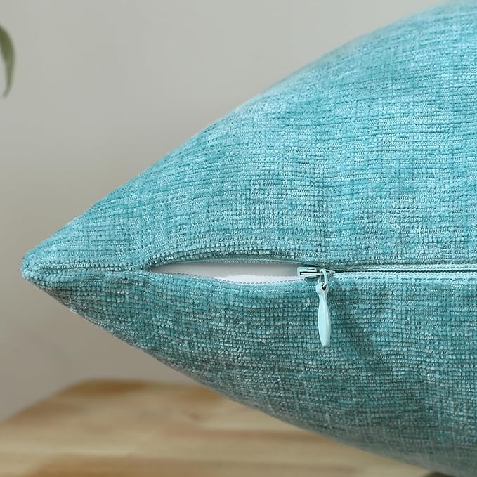 Jeneoo Aqua Haze Decorative Throw Pillow Covers Soft Chenille Comfy Square Couch Cushion Cases for Living Room Sofa Decor (Set of 2, 14 x 14 Inches)