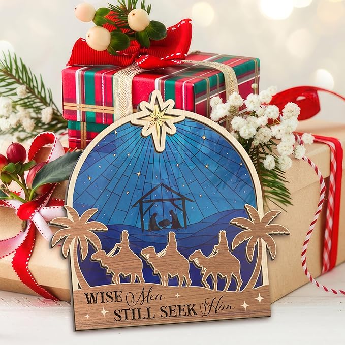 FLAGWIX Christian Gifts for Women Men - Suncatcher Christmas Ornaments 2025 - Spiritual Religious Gifts for Women Mom, Nativity Ornaments Christmas Decorations, Three Wise Men Christian Ornament