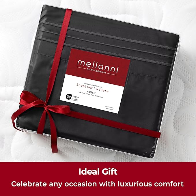 Mellanni Split King Sheets Set - 5 PC Iconic Collection Bedding - Hotel Luxury, Extra Soft, Cooling Bed Sheets - Wrinkle, Fade, Stain Resistant (Split King, Black)