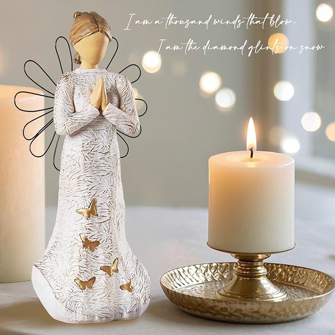 Sympathy Angel Figurines for Loss of Loved Ones Angel Statues Home Decor Serenity Prayer Gifts for Women Resin Sculpted Hand-Painted Figure Bereavement Gift Praying Hands Statue
