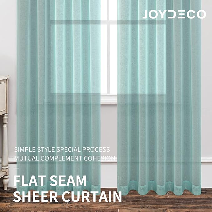 Joydeco Blue Sheer Curtains 72 Inch Length 2 Panels Set, Rod Pocket Long Sheer Curtains for Window Bedroom Living Room, Lightweight Semi Drape Panels for Yard Patio (54x72 inch, Teal Blue)