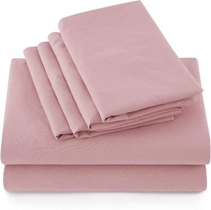 Bedsure Deep Pocket Queen Sheets - 6 Piece, Prewashed Ultra-Soft Queen Sheet Set, Fits Mattresses Up to 18 Inches Thick, Breathable & Secure Fit, Hotel Luxury Bedding, Light Pink