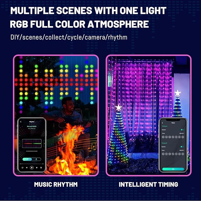 HXWEIYE 300LED Fairy Curtain Lights, 9.8x9.8Ft Unlimited RGB Colors Changing with Remote & APP Control,Smart Hanging Fairy String Lights, Music &Voice Sync,USB Christmas led Lights for Party Bedroom