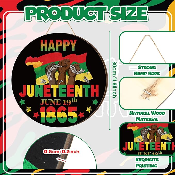3 Pcs Juneteenth Decoration 12 Inch Juneteenth Wooden Door Sign Africa America Outdoor Decoration June 19th Freedom Memorial Independence Day Hanging Ornament Plaque for Home Front Door Holiday Decor