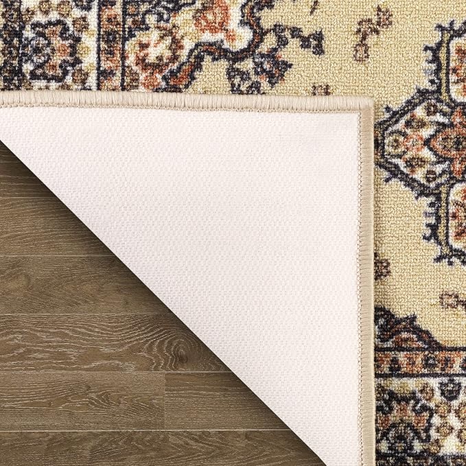 Antep Rugs Alfombras Oriental Traditional 2x10 Non-Skid (Non-Slip) Low Profile Pile Rubber Backing Indoor Runner Rugs (Beige, 2' x 10')