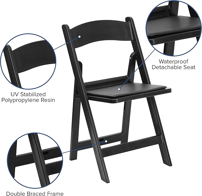 EMMA + OLIVER Folding Chair - Black Resin – 2 Pack 800LB Weight Capacity Comfortable Event Chair - Light Weight Folding Chair