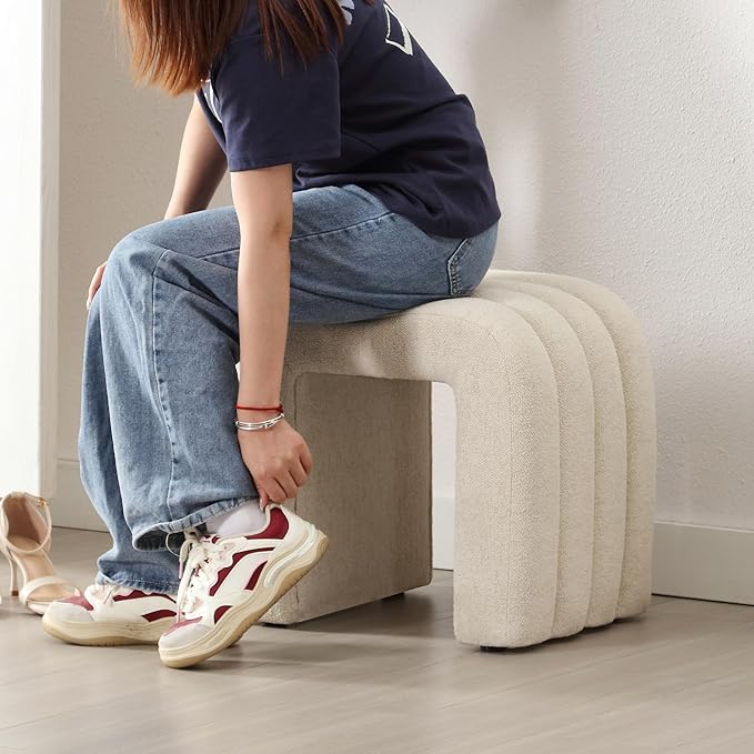 Multi-Functional Ottoman Stool Set of 2, Footrest for Couch, Modern Vanity Stool for Make-up Room, Living Room and Entryway, Small Cute Footstool (Beige Linen)
