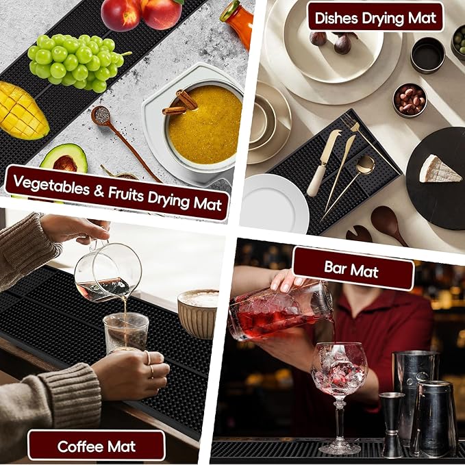 2Pcs Bar Mats for Countertop - Bar Mats for Bartending for Home Bar - 24" x 3" Non-Slip Rubber Coffee Mat, Service Spill Mat, Bartender Accessories