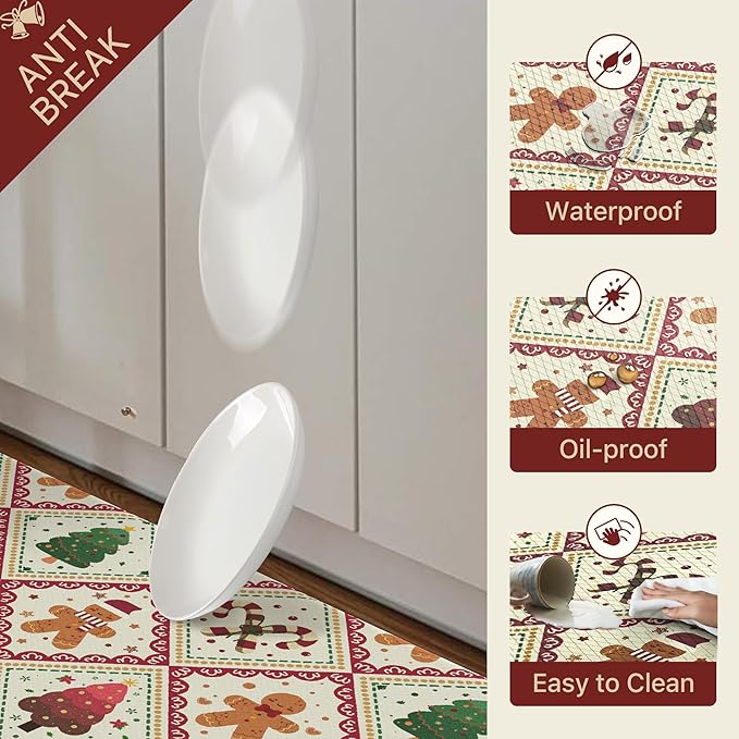GENIMO Christmas Decorations - Kitchen Mats for Floor, Christmas Kitchen Rugs, Cushioned Anti Fatigue Mat for Home Decor, Waterproof Non Slip Standing Mat for Laundry, 23.6"x71", Red